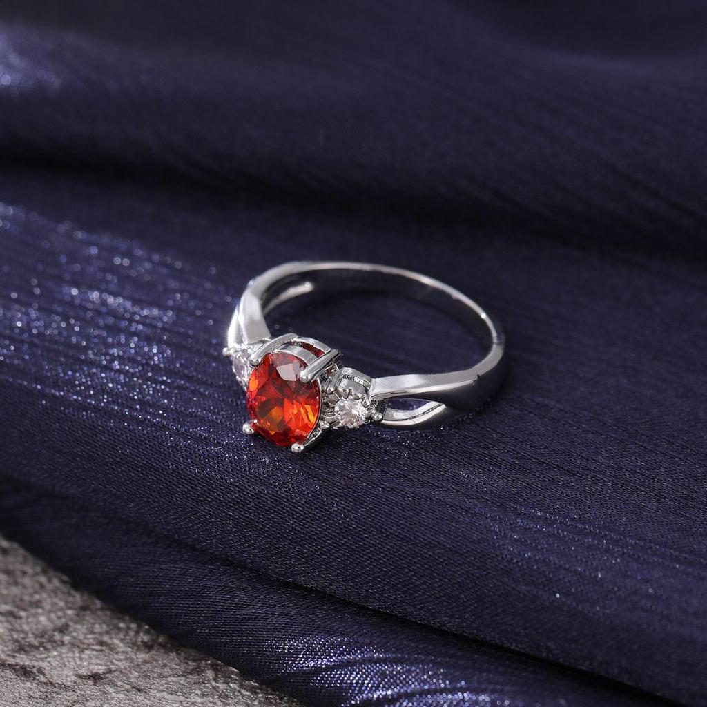 Elegant Oval Garnet Red Zircon Ring - European & American Style, Light Luxury Wedding Accessory for Women