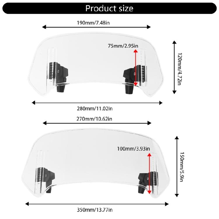 Motorcycle Windshield Spoiler Extension Adjustable Windscreen Large Coverage for Ride Protections from  & Debris