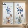 Winter Wonderland Wall Decals 4Pcs Christmas Static Window Clings Blue Santa Snowman Reindeer Penguin Clings Stickers Reusable Double Sided