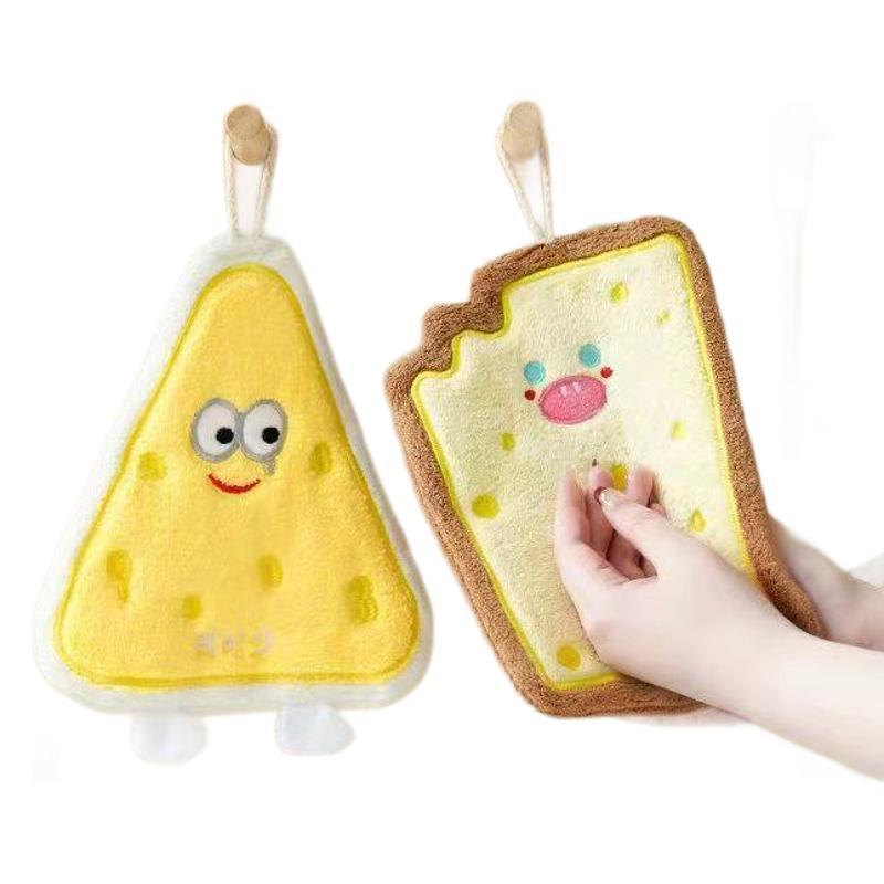 Cheese Coral Velvet Hand Wipes Cute Soft Absorbent Towel Kitchen Bathroom Bread Toast Slices Cookie Doughnut Hand Wipes