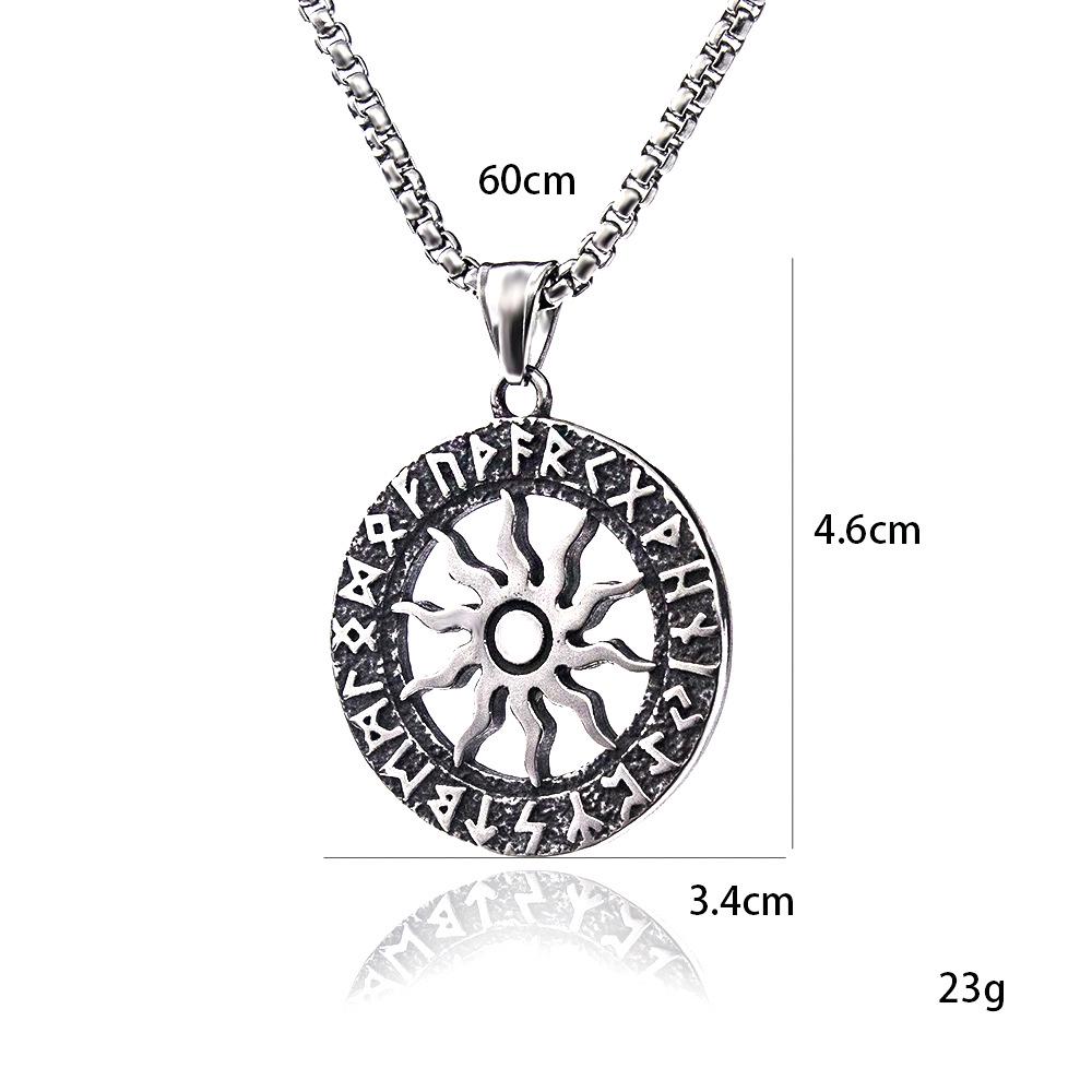 Retro Viking Round Sunflower Pendant Necklace for Men - Titanium Steel