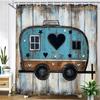 Happy Camping Pattern Shower Curtain Bath Curtain Cartoon Camping Car Printed Bathroom Curtains for Home Decoration Curtain