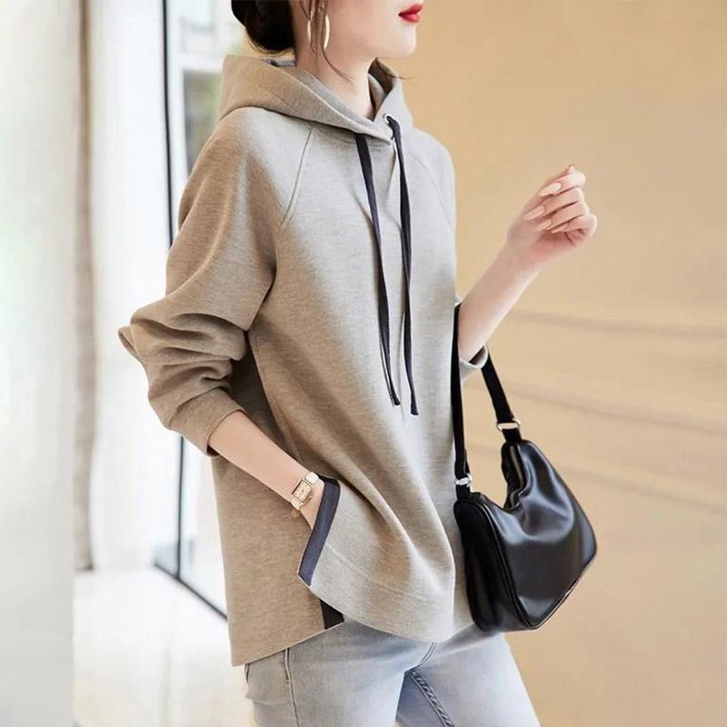 Sweatshirt for Women Cotton Oversize Hooded Fleece Thickened Loose Half-high Neck Casual Pullover Long Sleeve Winter Sweatshirt Top