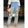 VIONA European and American Style Loose Hollow Splicing Irregular Lace Straight Leg Jeans for Women