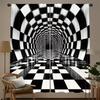 2Pcs Black and White Square Print Curtains,suitable for Bedroom,living Room Kitchen Decoration,home Decoration,window Decoration