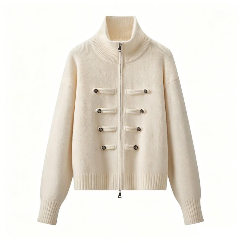 Womens Casual Stand Collar Knit Cardigan Double-breasted Zip Slim Fit Daily Wear