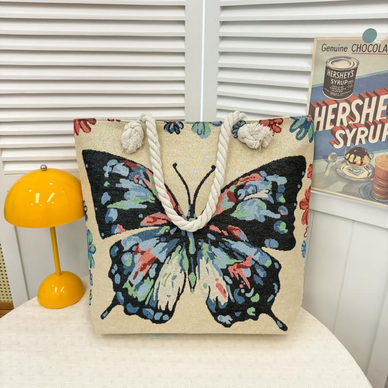 Canvas Embroidered Shoulder Bag With Large Capacity For Casual Daily Use