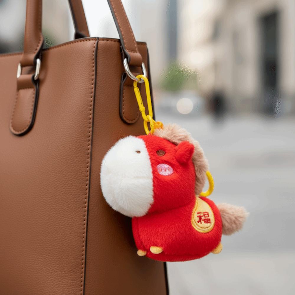 Cartoon Colourful Horse Plush Pendant Keyring Simulation Horse Toy Keychain  New Year Gift