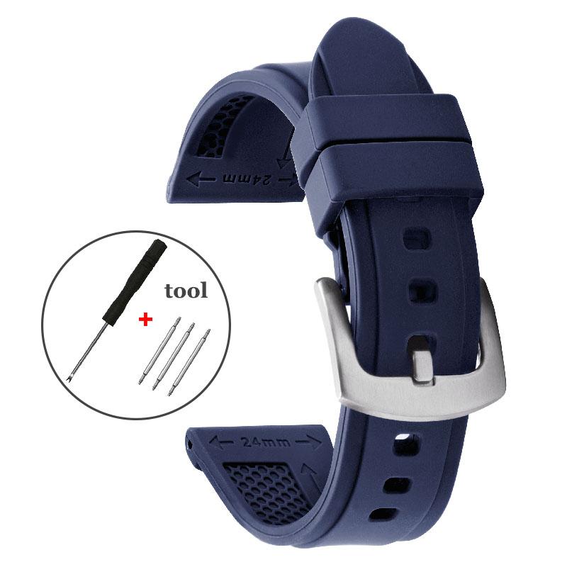 

Премиальные силиконовые ремешки 22 мм 24 мм 26 мм Ремешок для часов для Paneria Каучуковый ремешок для часов Водонепроницаемые спортивные аксессуары для часов для мужчин 26mm&Silver Clasp синий