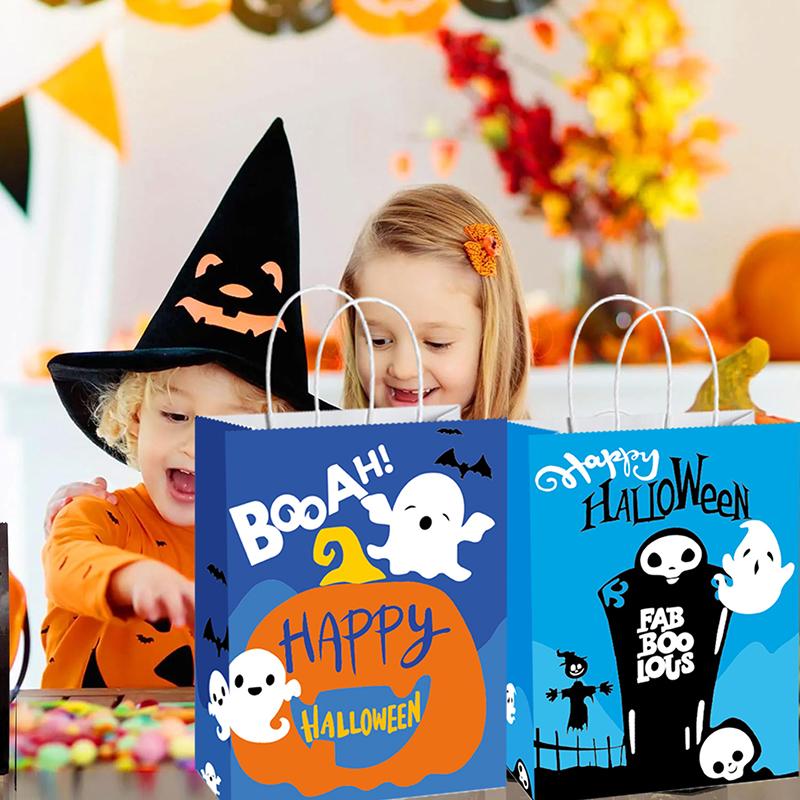 6Pcs Halloween Candy Snack Handbag Creative Cartoon Multi Style Pattern Design Trick or Treat Party Decoration