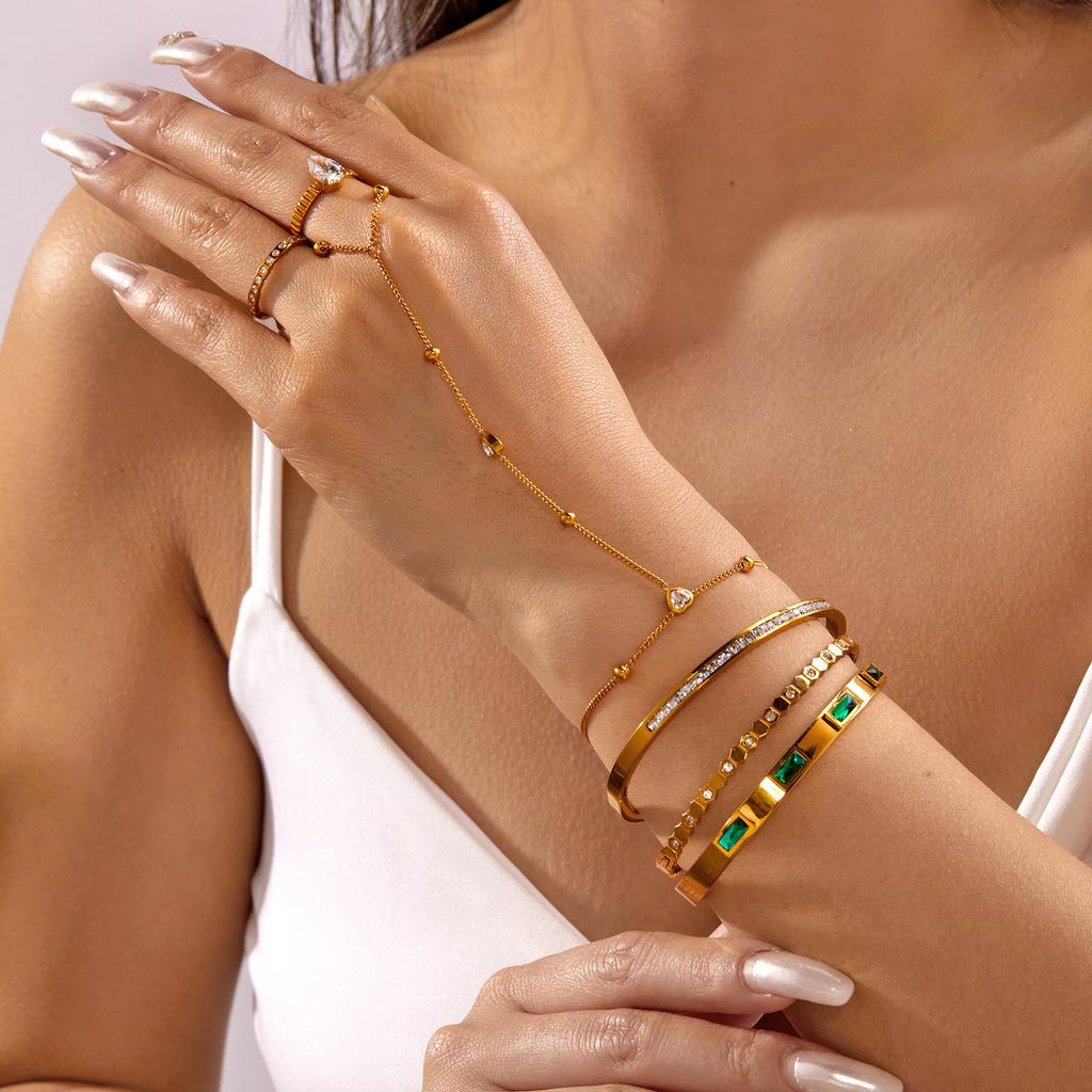 Dainty Heart Zircon Hand Chain for Women Stainless Steel Finger Bracelet Beaded Station Coquette Aesthetic Jewelry