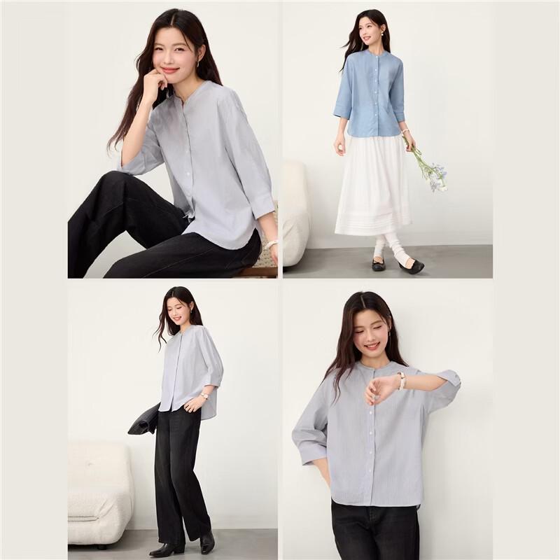 Giordano Women's Pure Cotton Round Neck 3/4 Sleeve Blouse