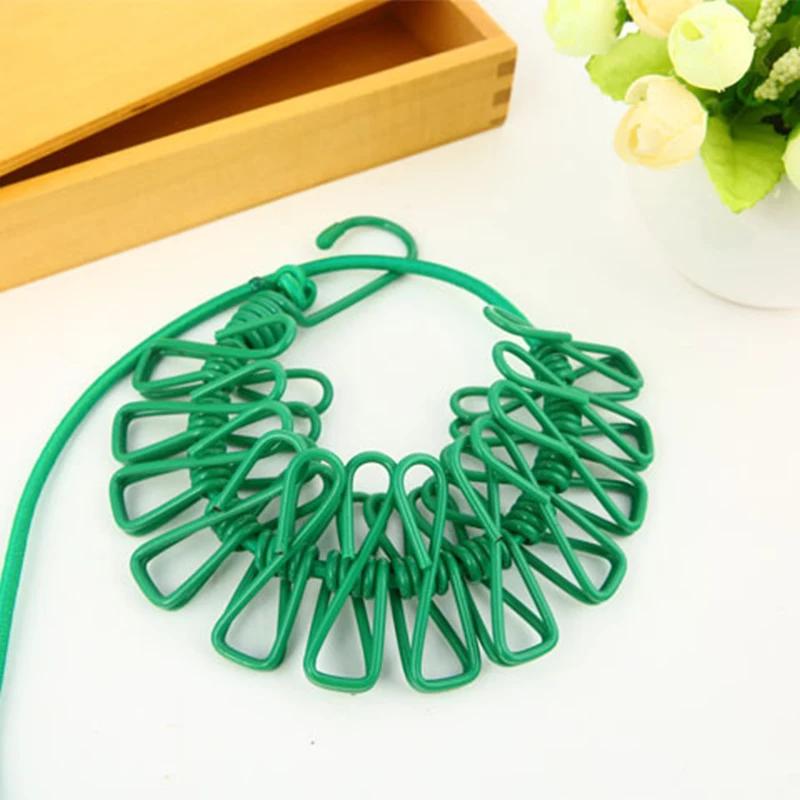 Přenosná šňůra na prádlo s 12 sponami Stahovací sušák na prádlo Lanka na sušení prádla Stojan na zavěšení tkaniny pro venkovní použití