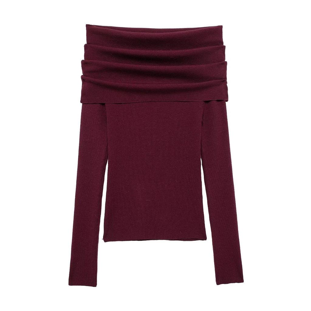 2025 Spring Off-Shoulder Knit Pullover: Women's Slim, Versatile, Long-Sleeved Fashion Top