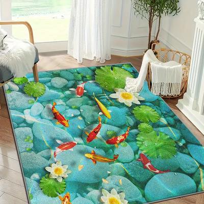 Fresh Pond Koi Print Large Mat - Machine Washable Outdoor Rug for Balcony Patio Backyard Easy Clean Floor Decor Fashionable