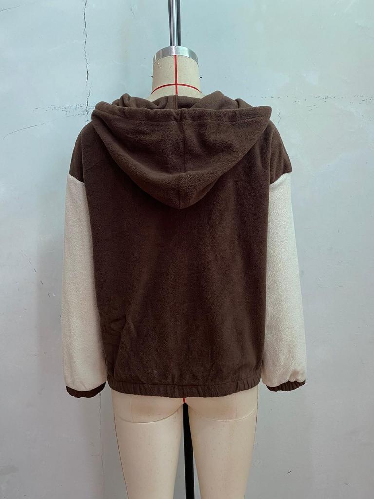 2025 Autumn/Winter Retro Patchwork Fleece Hooded Jacket for Women
