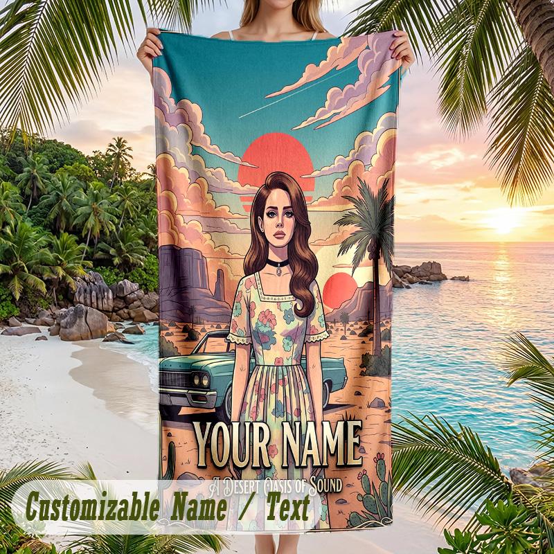 Lana Del Rey Strandtuch, Personalisierter Benutzerdefinierter Name Text, Schnelltrocknendes Großes Saugfähiges Handtuch Für Strand Pool
