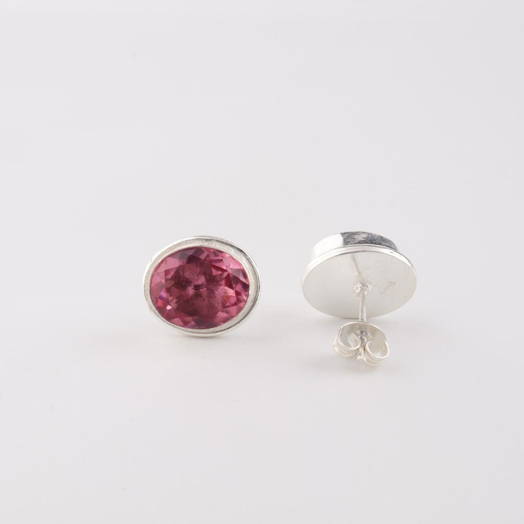 Pink Tourmaline Gemstone 925 Sterling Silver Jewelry Handmade Stud Earrings 0.5" EE-178-14