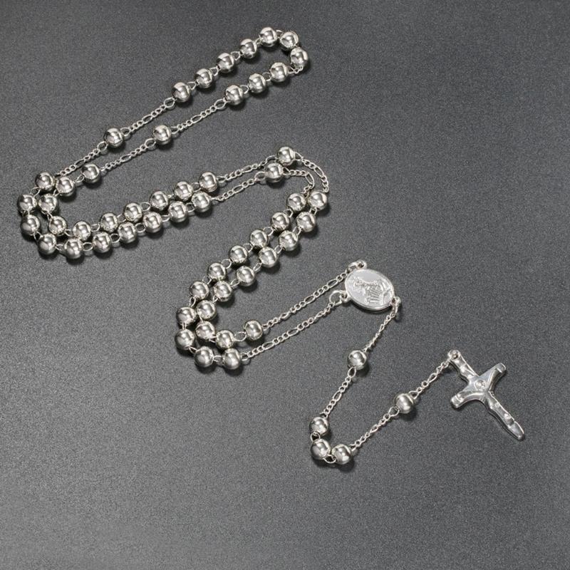 6mm Rosary Bead Necklace Catholic Necklace with Jesus Christ Crucifix for Cross Pendant Catholic Prayer Chain for Women