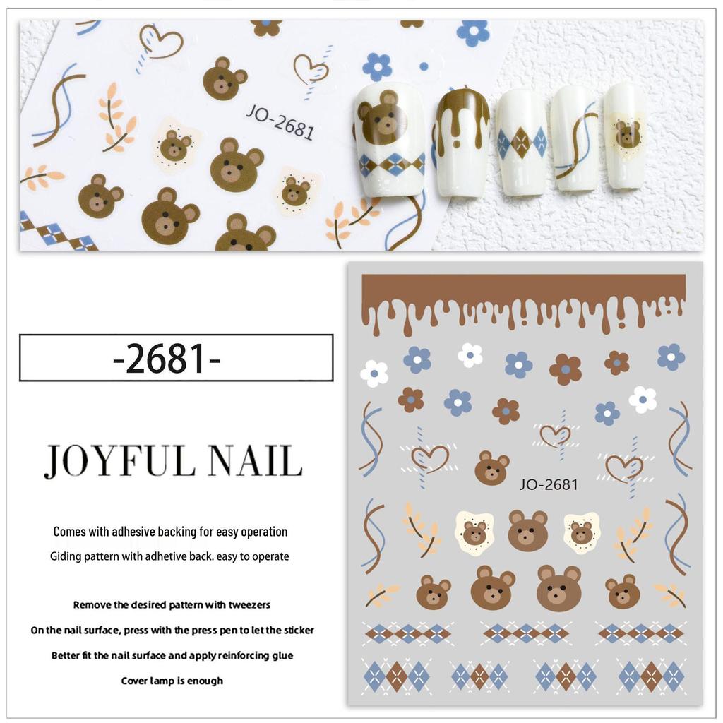 Cute Bowknot & Bear Hand-Painted Nail Stickers