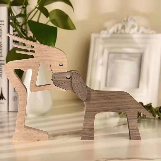 Dog And Human Ornament Rustic Wooden Boy And Dog Decoration Minimalist Puppy