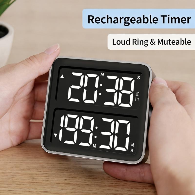 USB Charging Digital Timer With Double Screen LED Display Countdown Magnetic Back Adjustable Volumes For Cooking Workouts