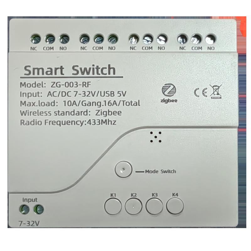 Tuya Zigbee 4-Channel Smart Control Module with Wireless Dual Control and Multi-Control Remote.