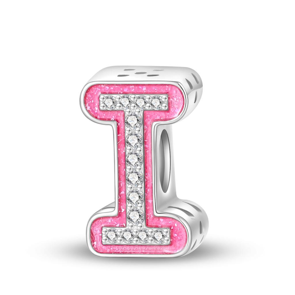 Pink Barbie Style Alphabet Bead Charms DIY Bracelet Jewelry Accessories 925 Silver