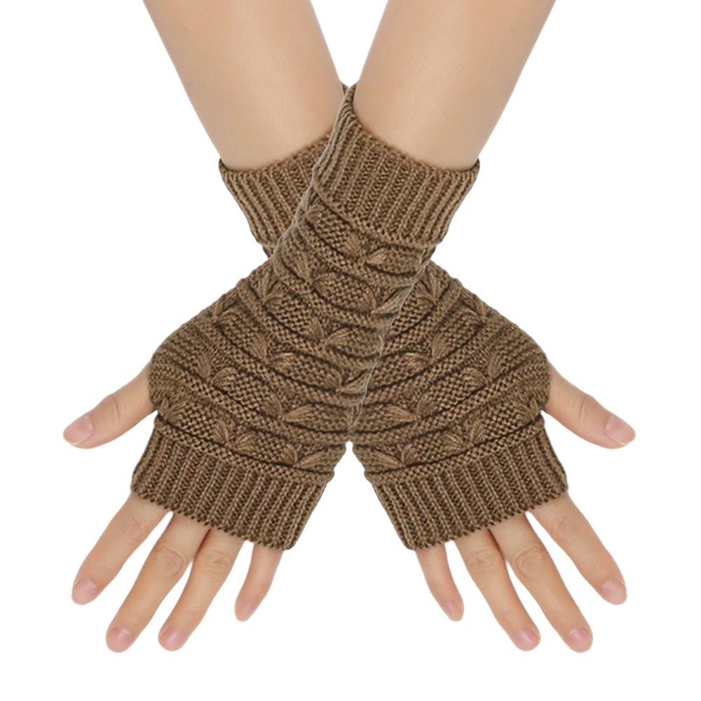 Autumn/Winter Jacquard Wool Wrist Guards Half-Finger Gloves for Men & Women