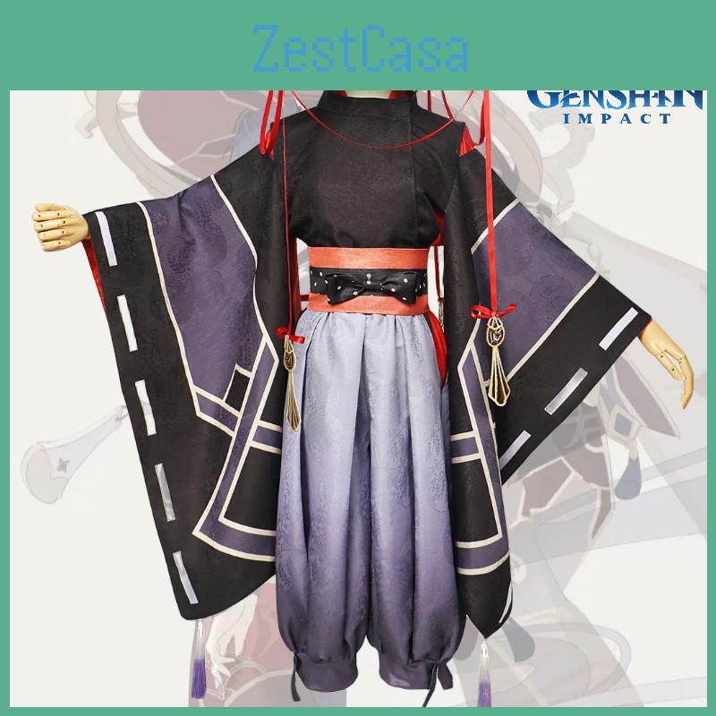 Original Genshin Impact Black Main Cosplay Costume Set Polyester Fabric Game Theme Characters)