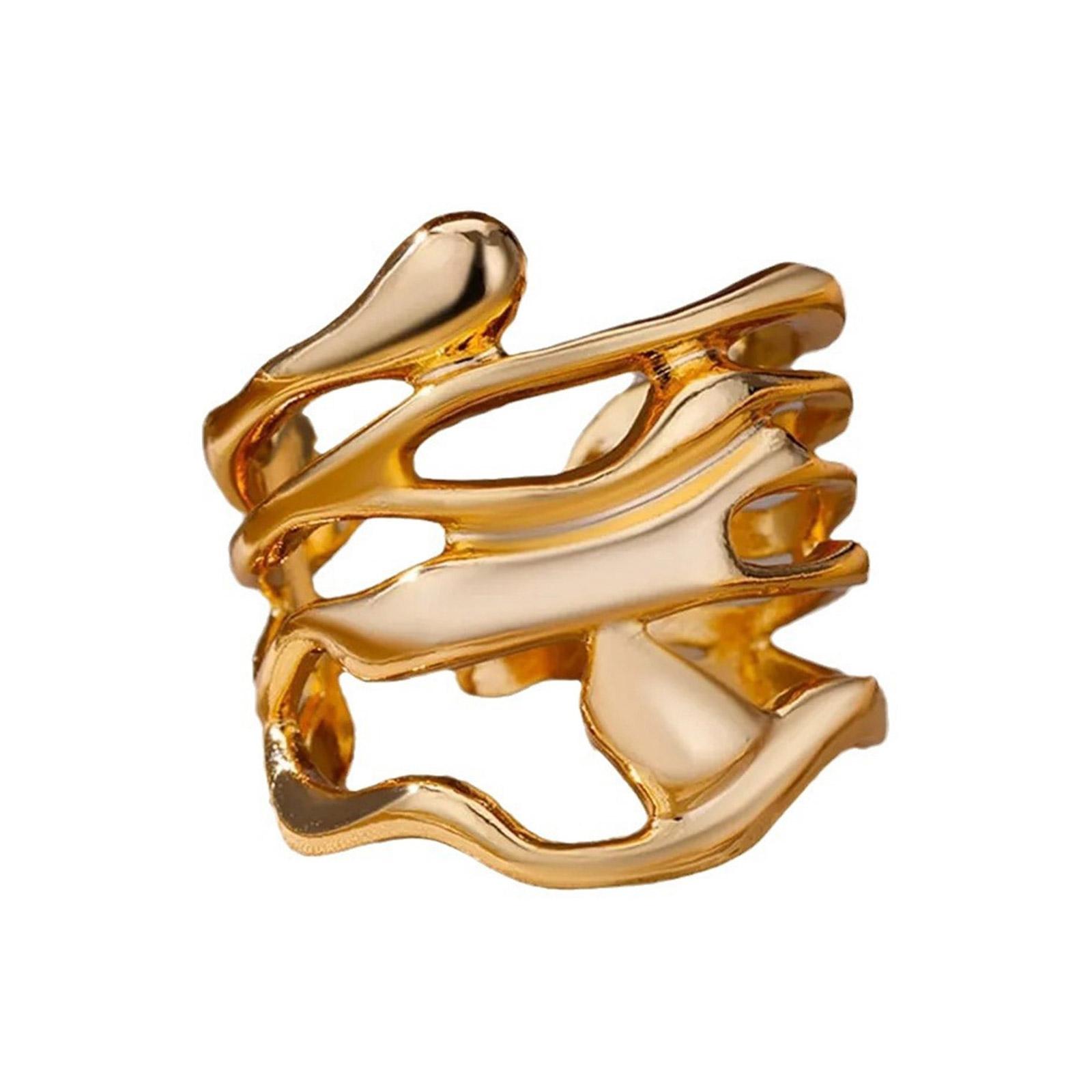 

Современные геометрические кольца с лавовой текстурой золотого цвета, из прочного металла, портативные, для вечеринок, повседневной носки и ежедневных стилей золотой