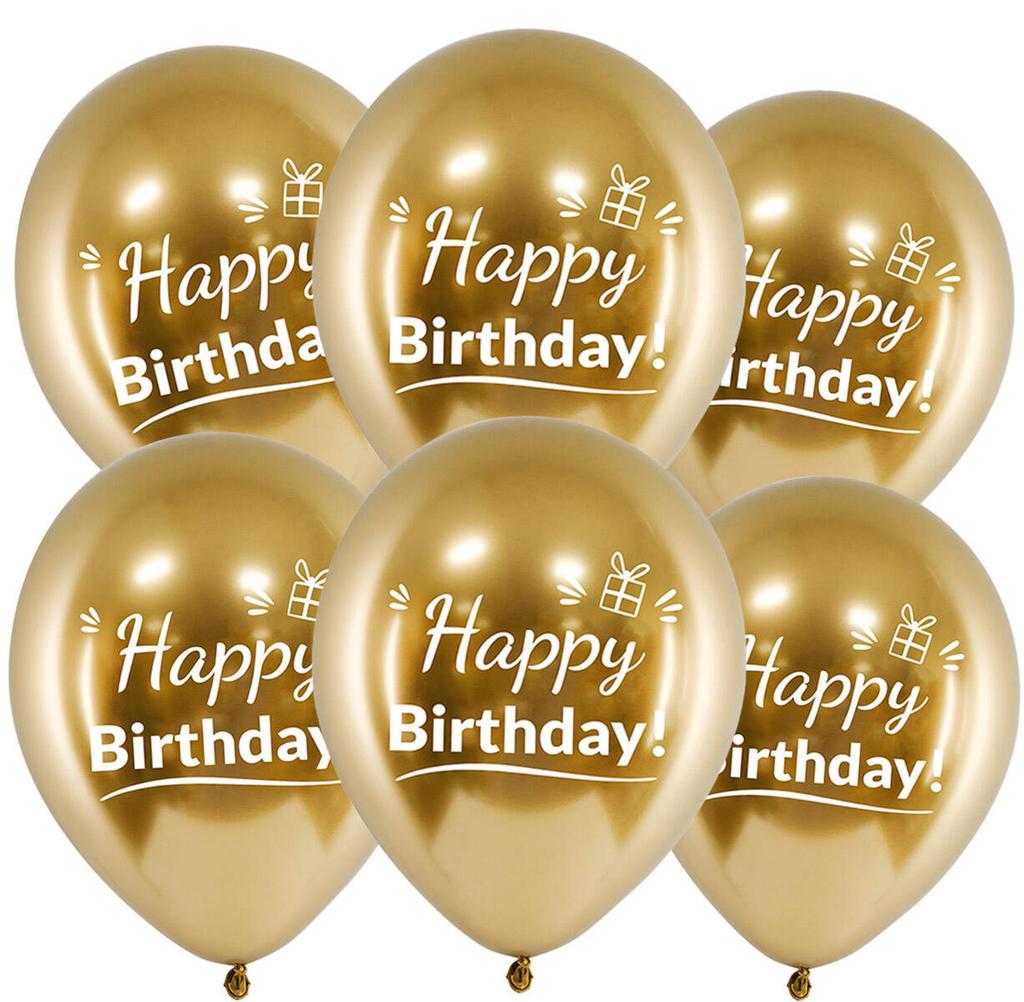 Balony Urodzinowe Złote Chrom Happy Birthday, 30Cm, 10 Szt.
