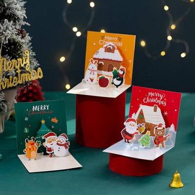 1 sada vánočních přání 3D roztomilý kreslený Santa Claus Sněhulák Los Vánoční přání Pozvánky na večírek Dárky Novoroční blahopřání
