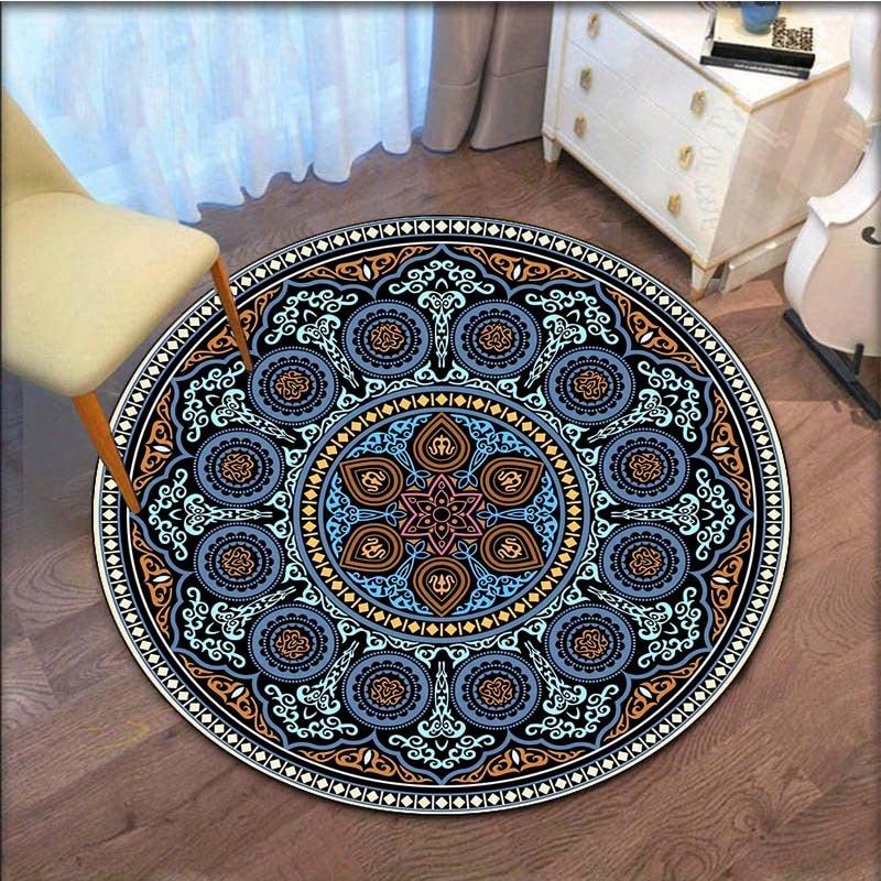

Mandala Pattern Round Rug Crystal Velvet Floor Mat Bohemian Ethnic Art Decorative Home Bedroom Living Room Area Rug for Yoga 60cmx60cm