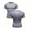 Men's Grey Anime Symbol Print Compression T-Shirt, Quick Dry Breathable Double-Sided Gym Workout Training Top
