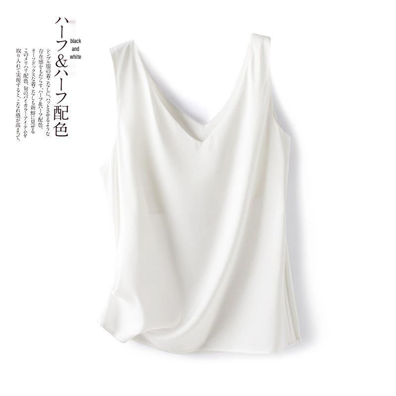 

Женский шелковый топ-майка без рукавов с V-образным вырезом для лета L