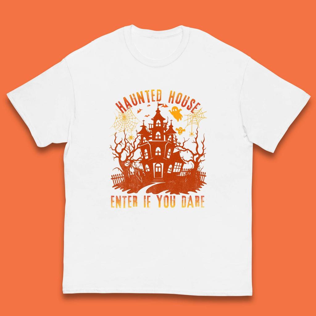 Haunted House Enter If You Dare Scary Halloween Nightmare House Spooky Season Halloween Party Kids T Shirt