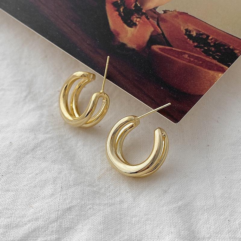 Korean Trend Double Layer Circle Stud Earrings - 2021 Fashion Metal Design