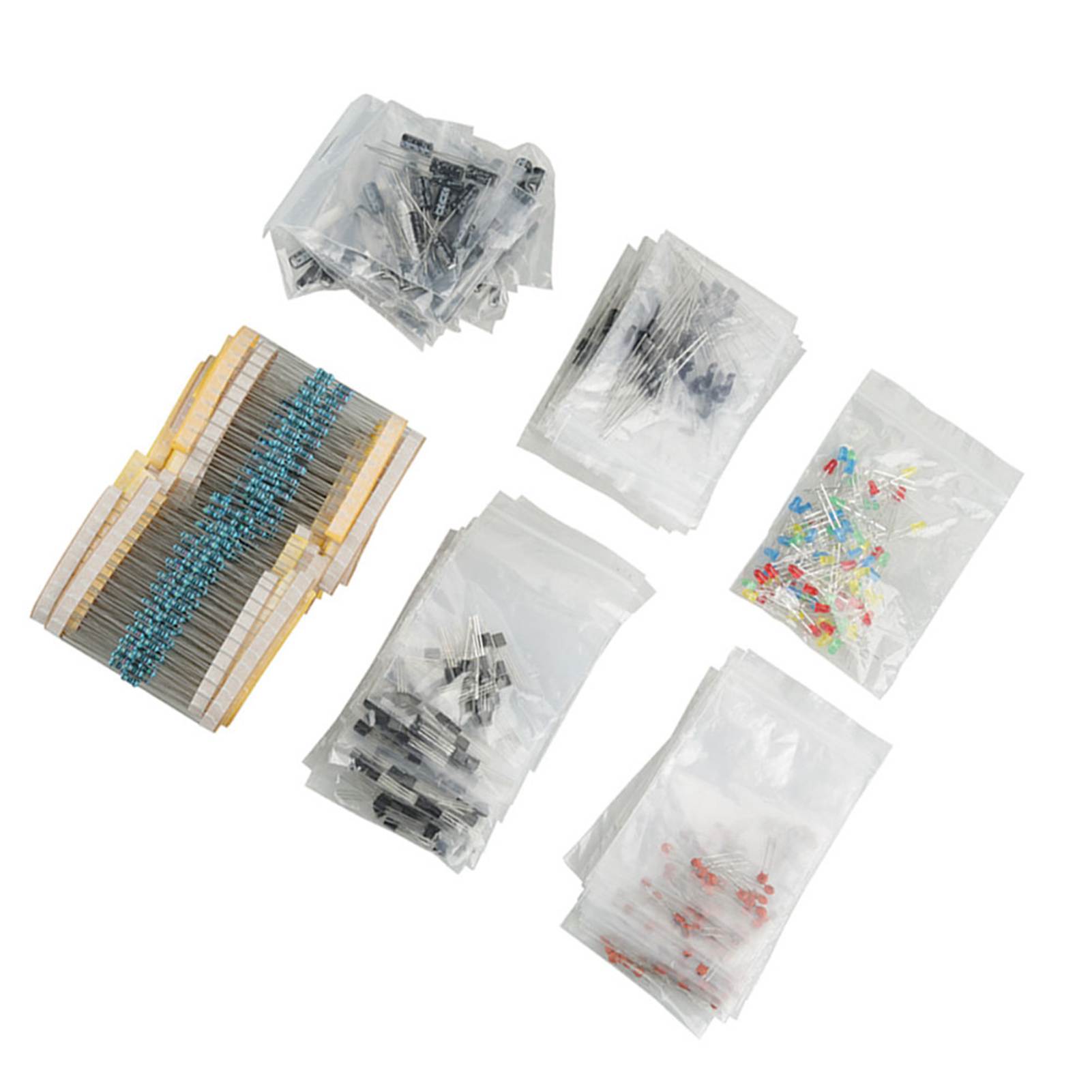 

Electronic Components Set LED Diodes Transistor Electrolytic Capacitors Resistors Kit