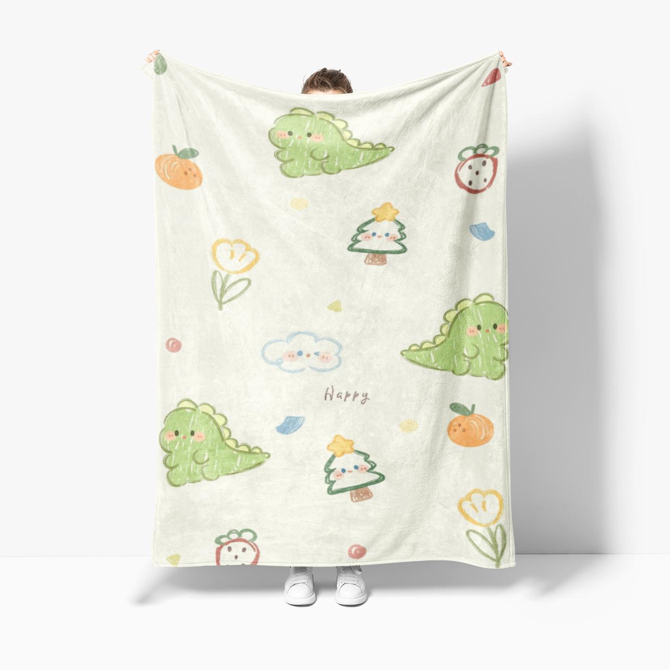 Cartoon little dinosaur Flannel Blanket, Nap Blanket Warm Cozy Soft Throw Blanket For Couch Bed Sofa 75x90cm