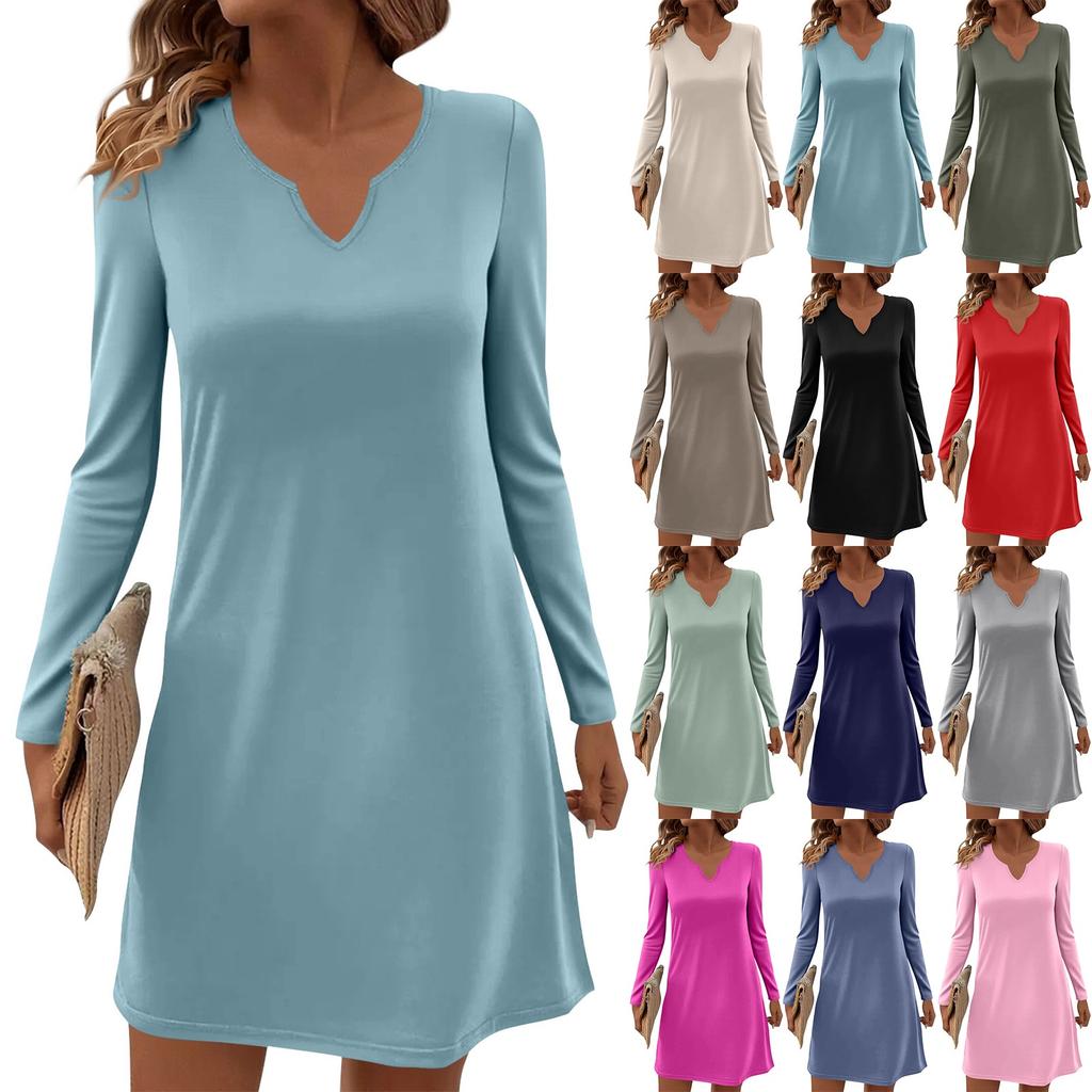 Dame Langermet Casual Midikjoler V-Hals Print Casual Kjole