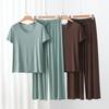 Modal Homewear 2pcs Pajamas Set Short Sleeve Tops and Trousers Solid Color Casual Loose Sleepwear Suit Plus Size Nightwear