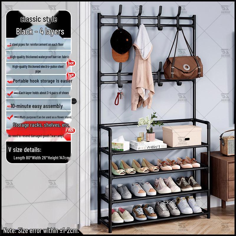 Multi-layer Dustproof Shoe & Hat Rack with Integrated Coat Rack for Indoor Use