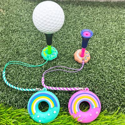 Golf Tee Holder Plastic Anti Lost Golf Tee Hanger Cartoon Donut Golf Tee Ring with Strap Golf Accessories for Men Women Golfer Gifts