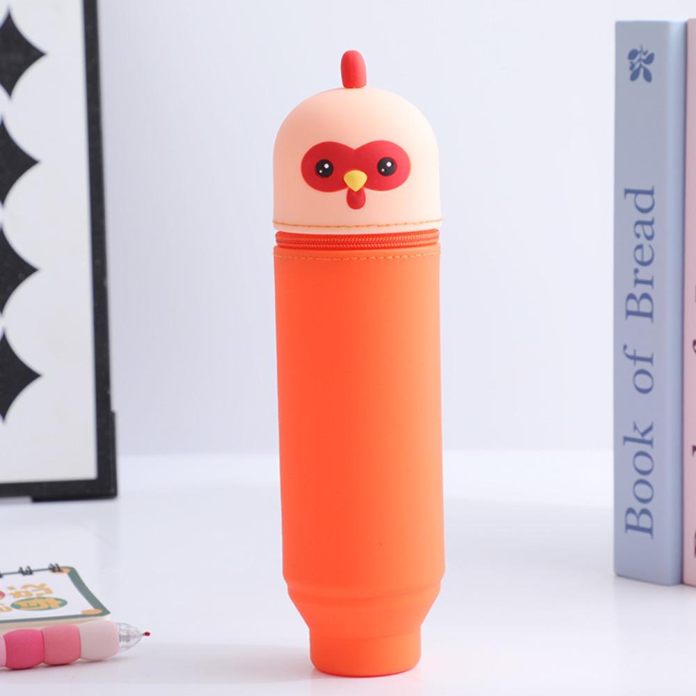 Dirt Resistant Pen Container Silicone Stationery Organizer Cartoon Pencil Holder  for Students