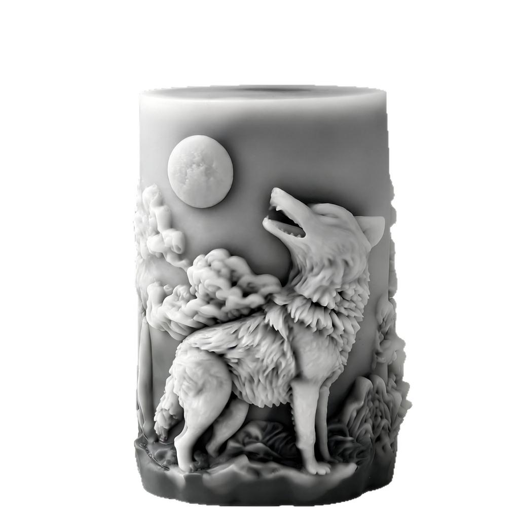 Diy Epoxy Resin Mold Non-Stick Cylindrical Silicone Mold Wolf Head Candle Mold Temperature-Resistant For Gifts Home Decoration