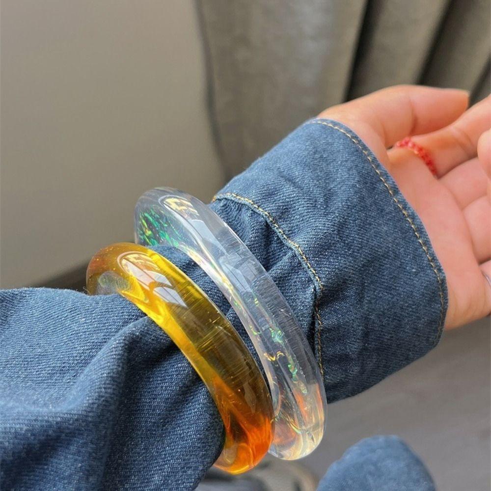 Simple Transparent Bangle Shining Women Hand Ring Fashion Exaggerate Resin Bracelet  Beach