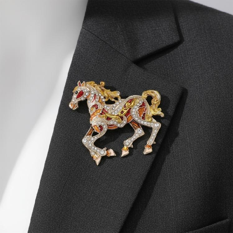 Rhinestones Embellishments Horse Brooch Enamel Animal Lapel Accessory With Crystal Details For Everyday Wear