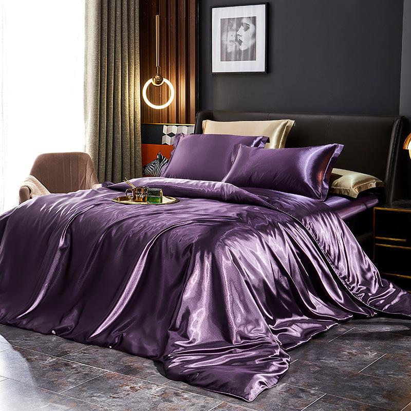 Blended Natural Mulberry Silk Bedding Set with Duvet Cover Bed Sheet Pillowcase High End Satin Single Double Queen King Bedsheet