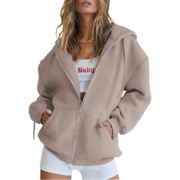 Women's Autumn Fashion Zipper Hoodie Long Sleeve Hooded Pullover Sweatshirt Casual Solid Color Tops with Pockets